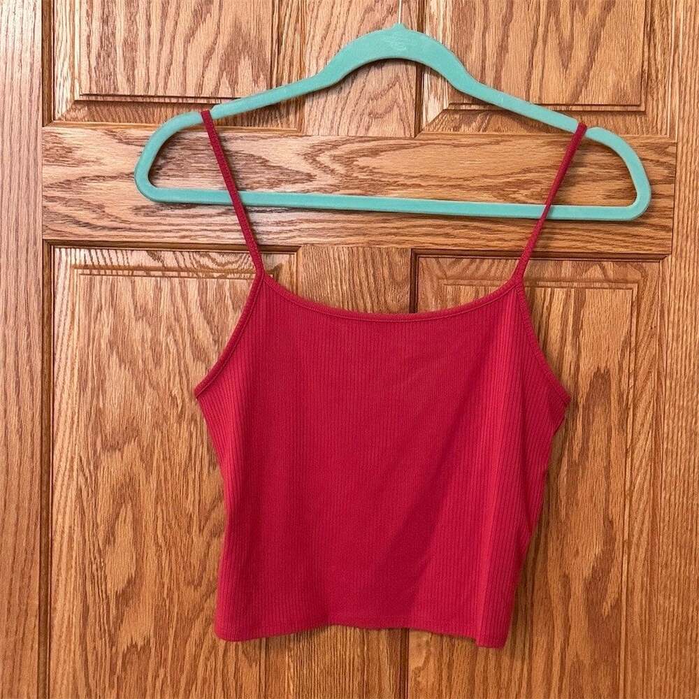 American Eagle Tank Top Womens Size M Red Ribbed Cropped Cami Spaghetti